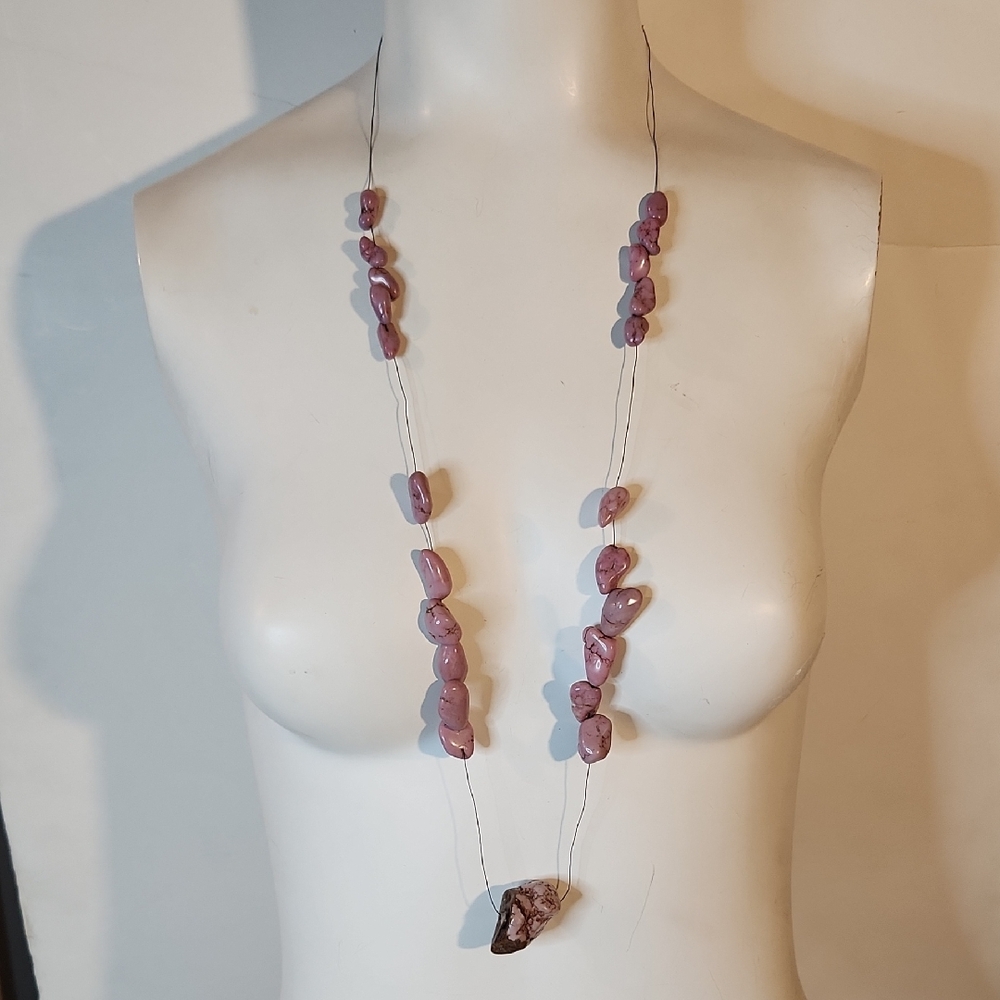 Handcrafted | Invisible Strand Wild Horse Jasper Pink Necklace 36" 🔥